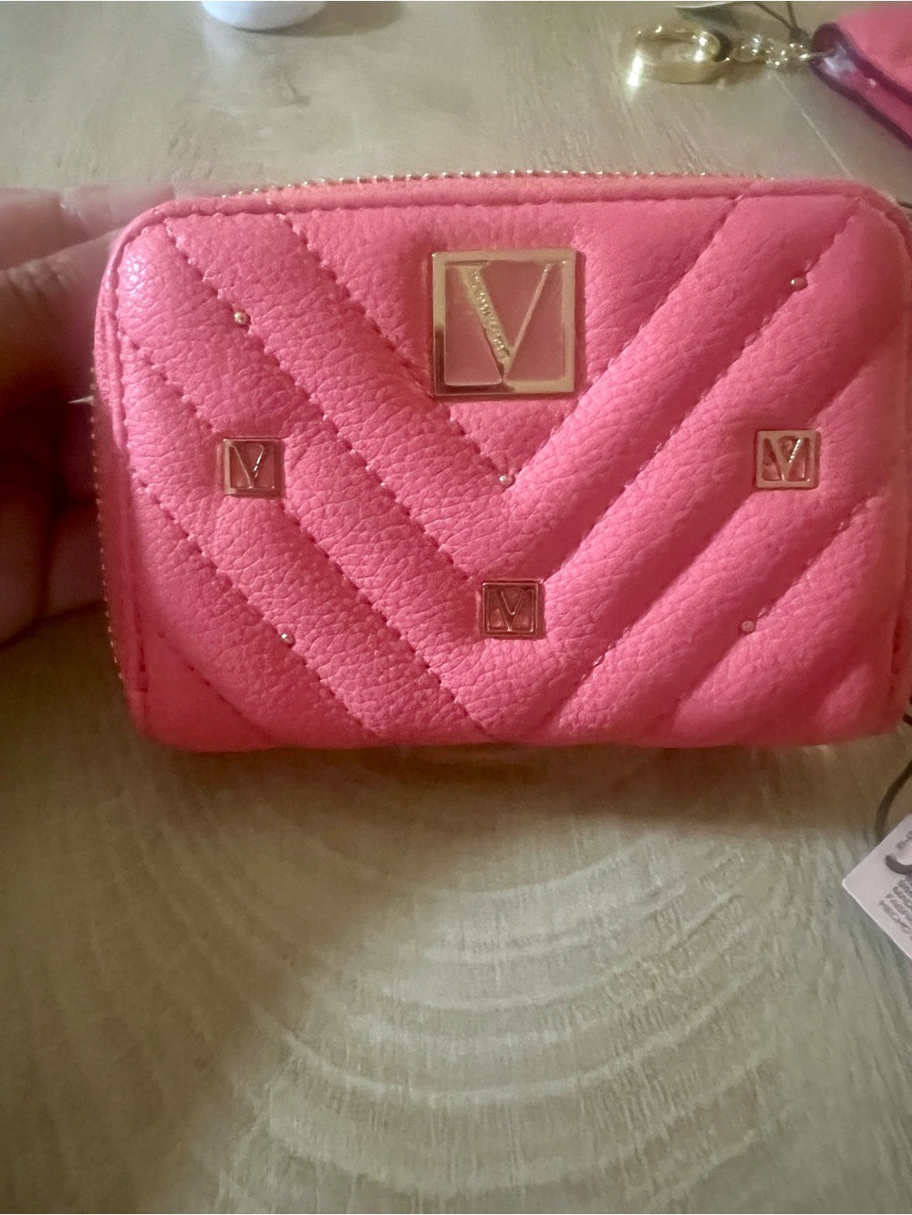 Victoria's Secret Quilted Chevron Zip Wallet - Hot Pink with Gold Hardware